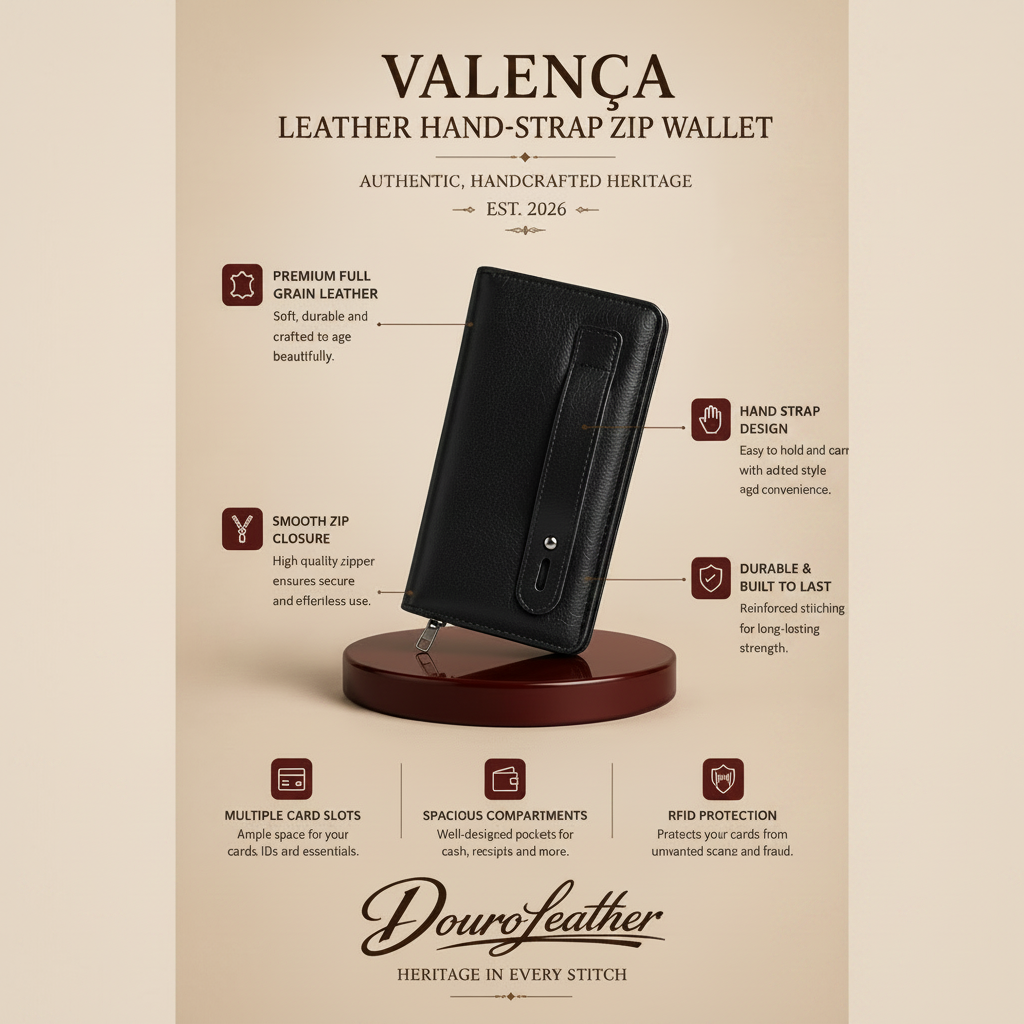 Valença Leather Hand-Strap Zip Wallet