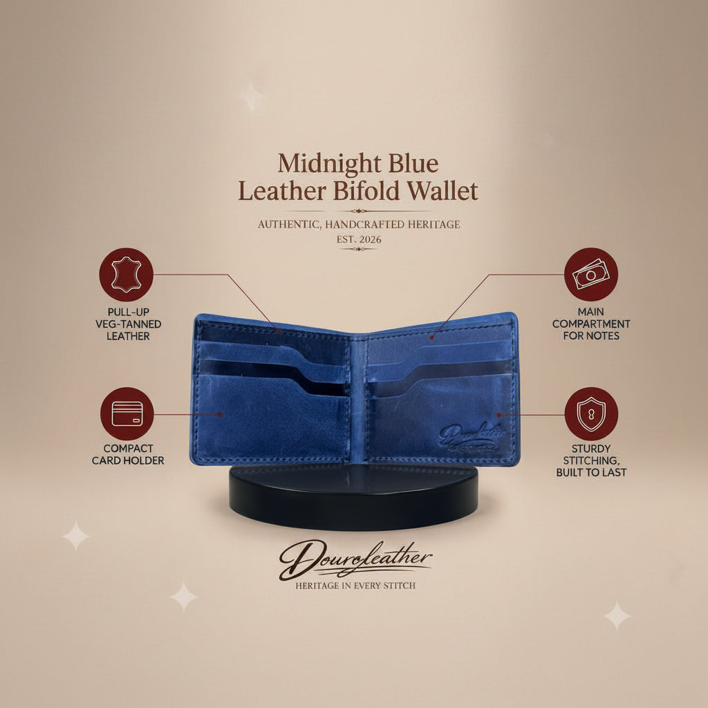 Midnight Blue Leather Bifold Wallet