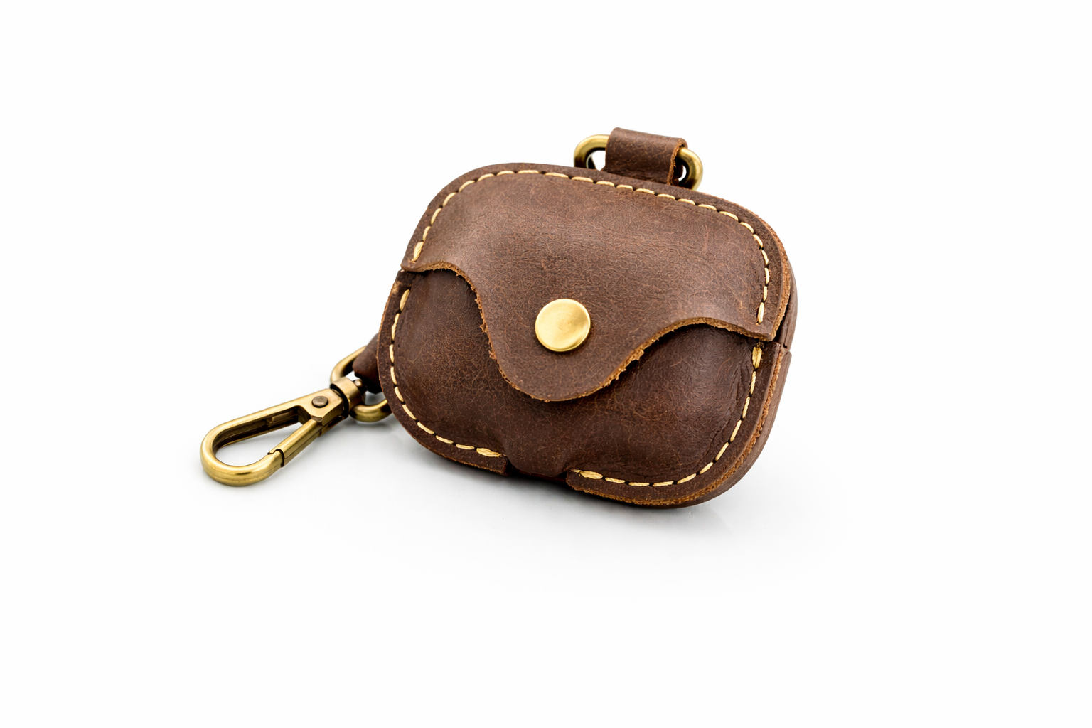 Handcrafted Genuine Leather AirPods Pro Case – Vintage Brown Keychain Cover