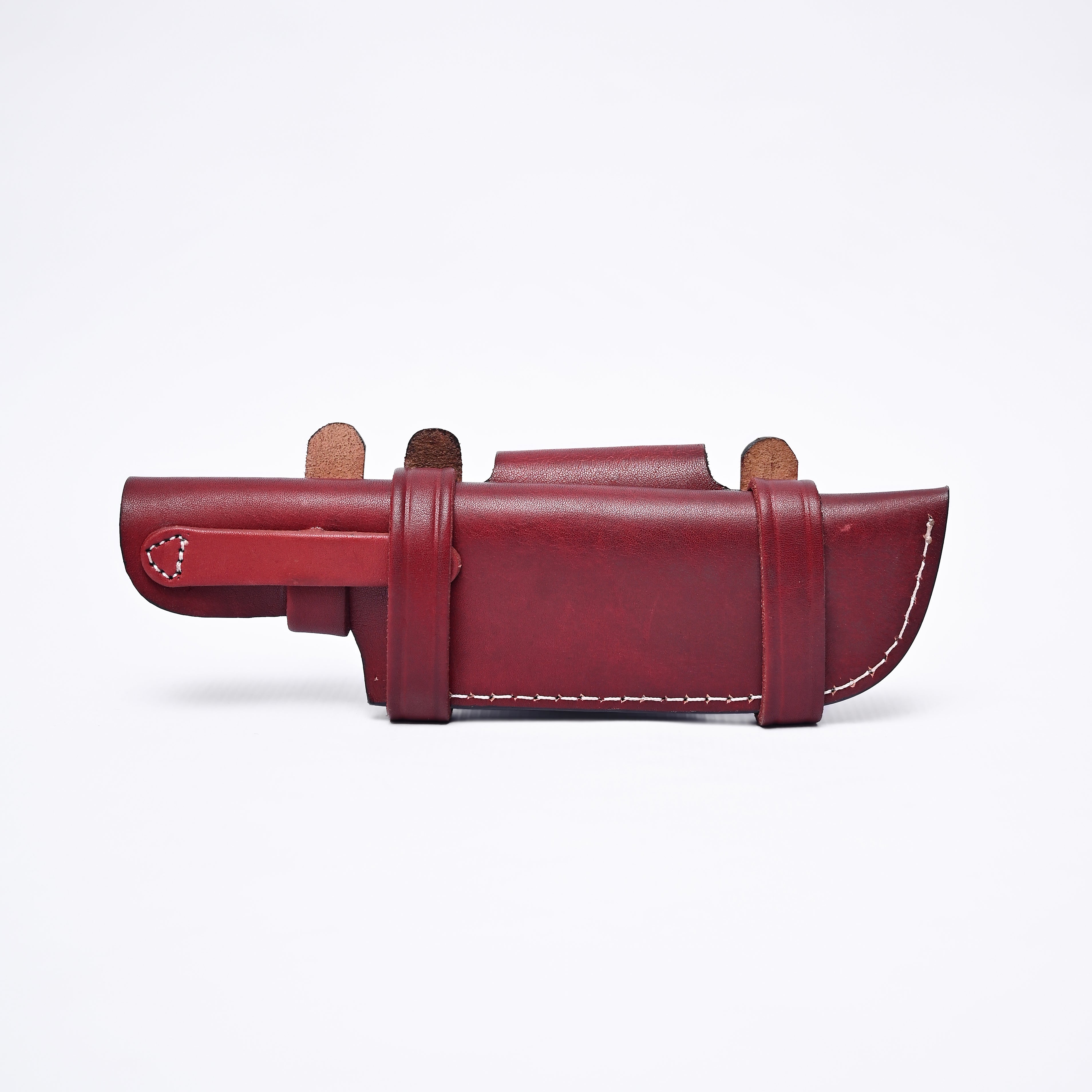 Handcrafted Leather Knife Sheath with Utility Pouch – Burgundy