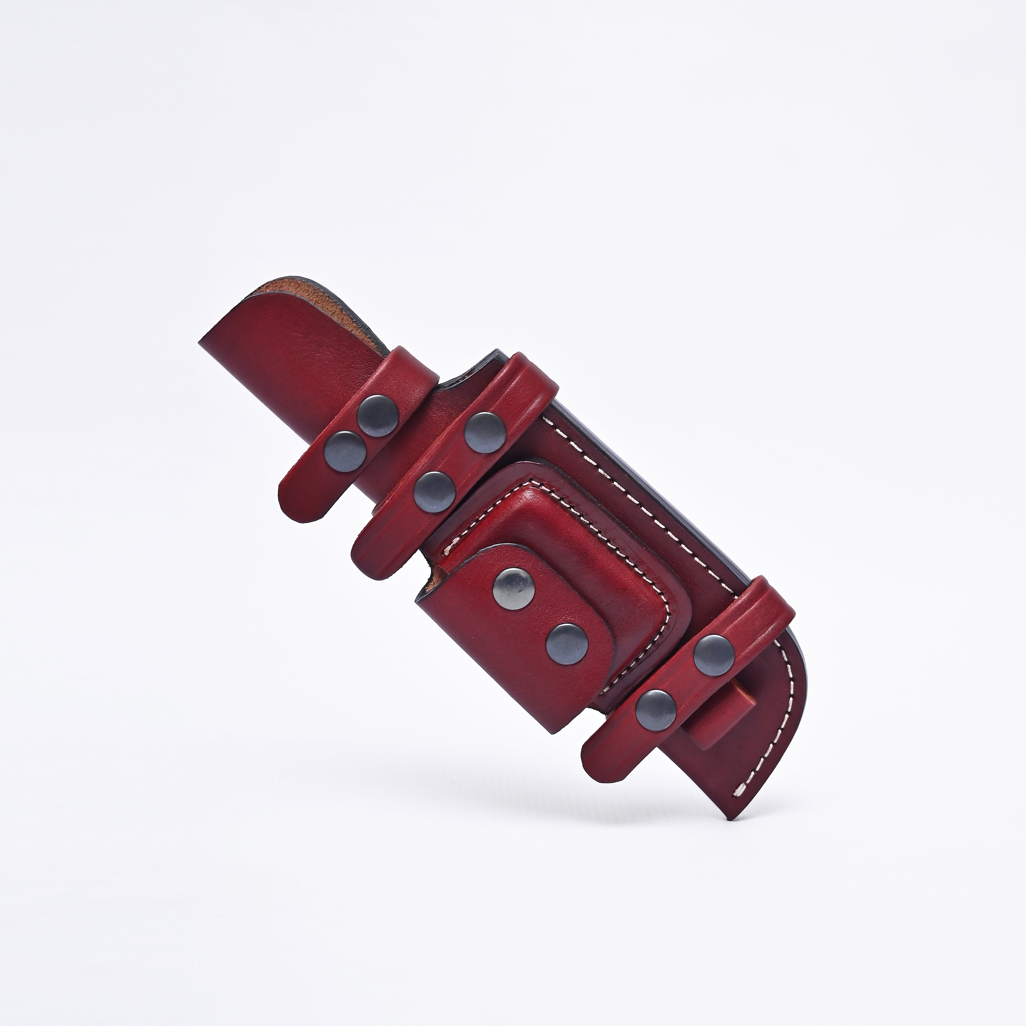 Handcrafted Leather Knife Sheath with Utility Pouch – Burgundy