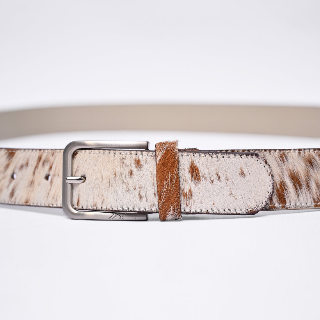 Handcrafted Hair-On Cowhide Leather Belt – Brown & White