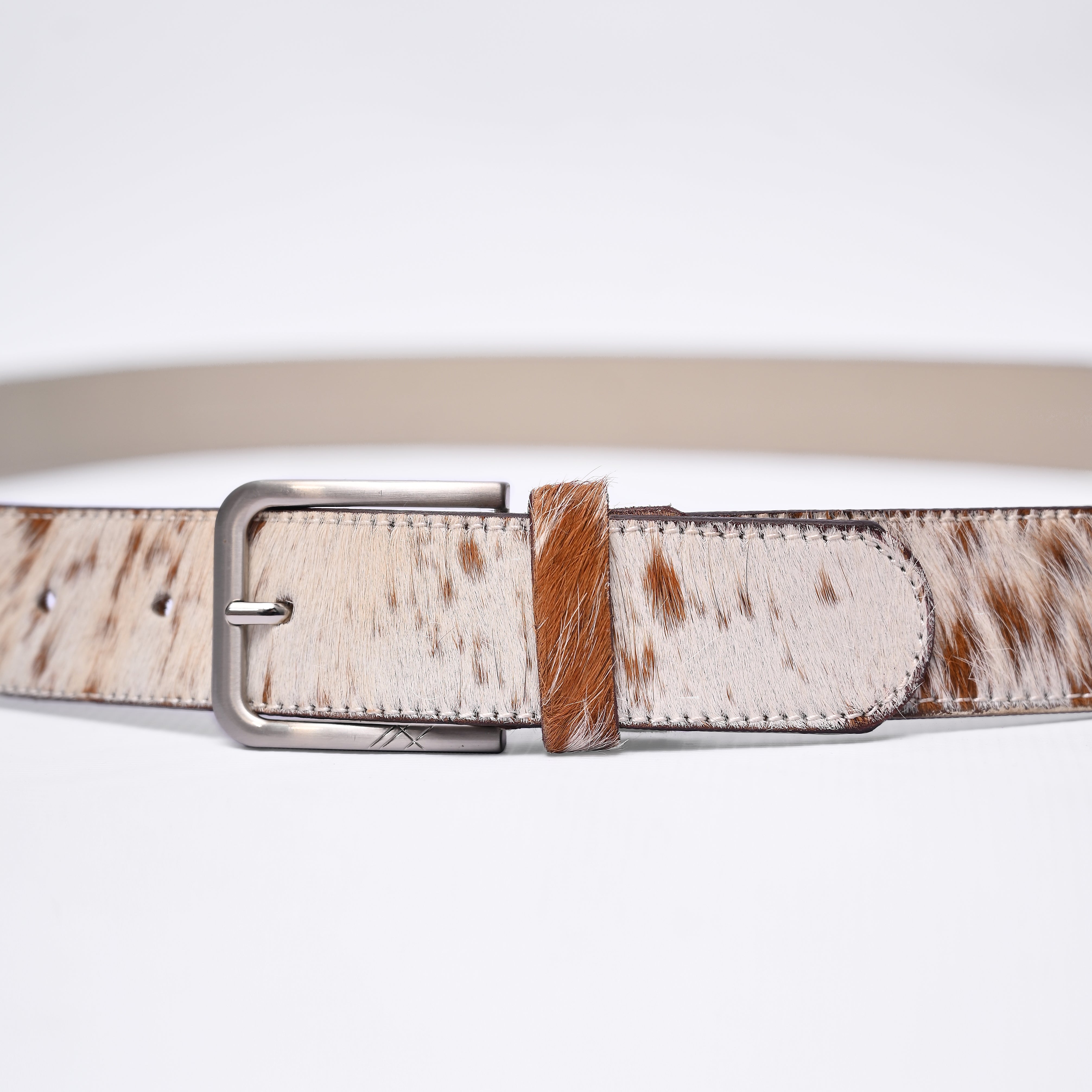 Handcrafted Hair-On Cowhide Leather Belt – Brown & White