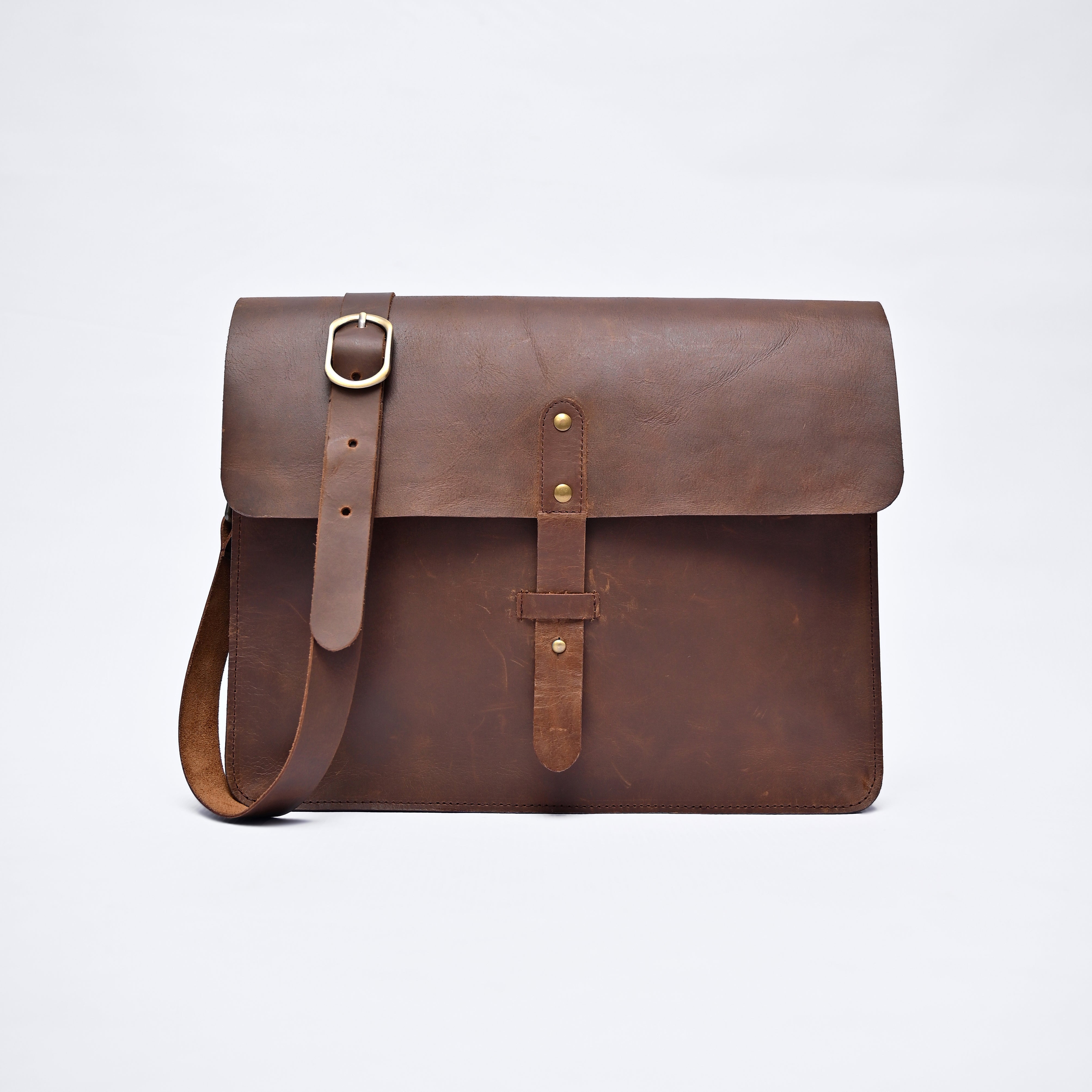 Handcrafted Vintage Leather Messenger Bag – Full Grain Leather Crossbody Satchel