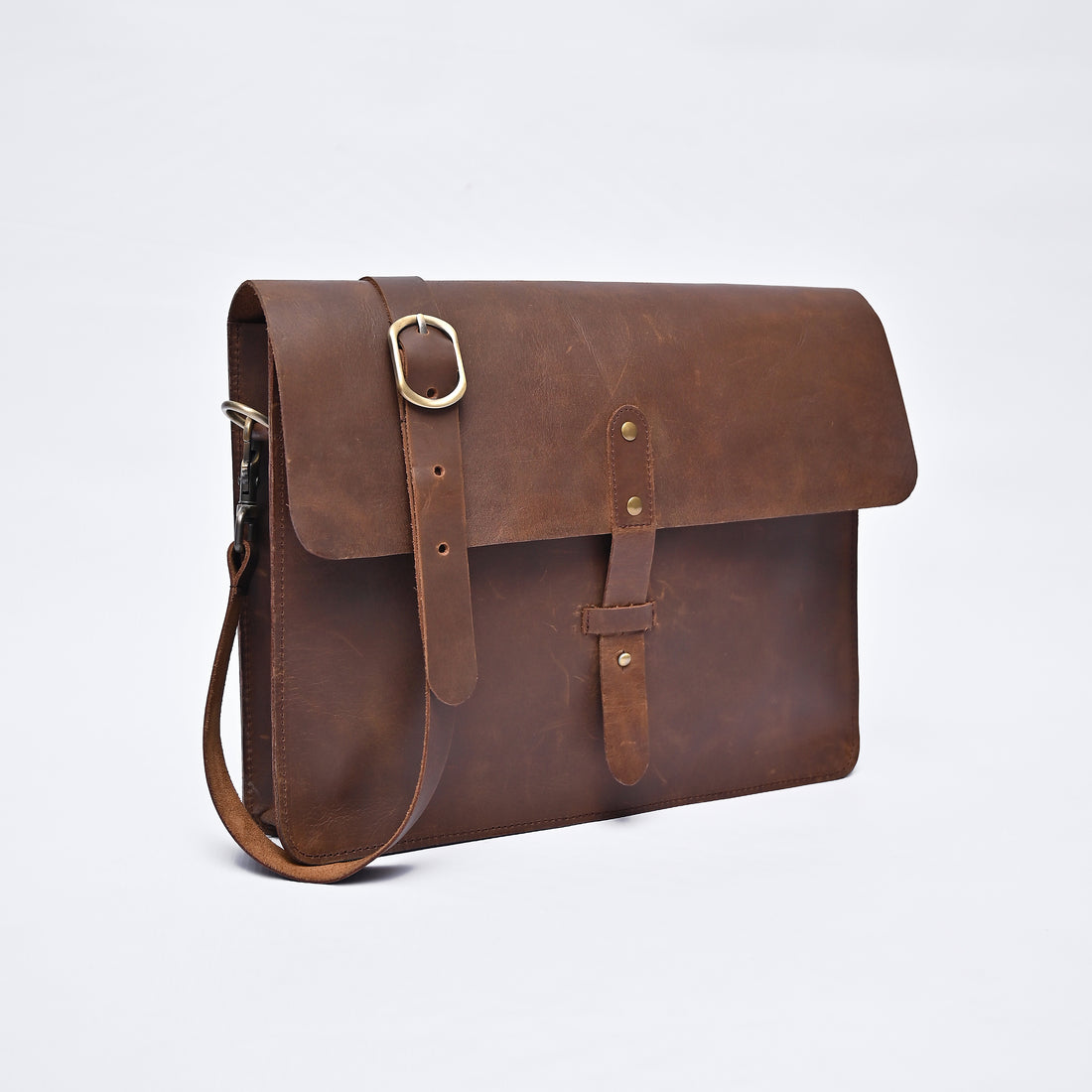 Handcrafted Vintage Leather Messenger Bag – Full Grain Leather Crossbody Satchel
