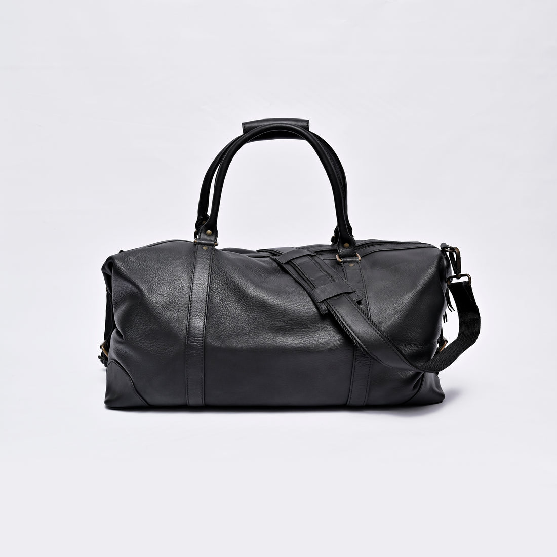 Black Full-Grain Leather Weekender Duffel Bag