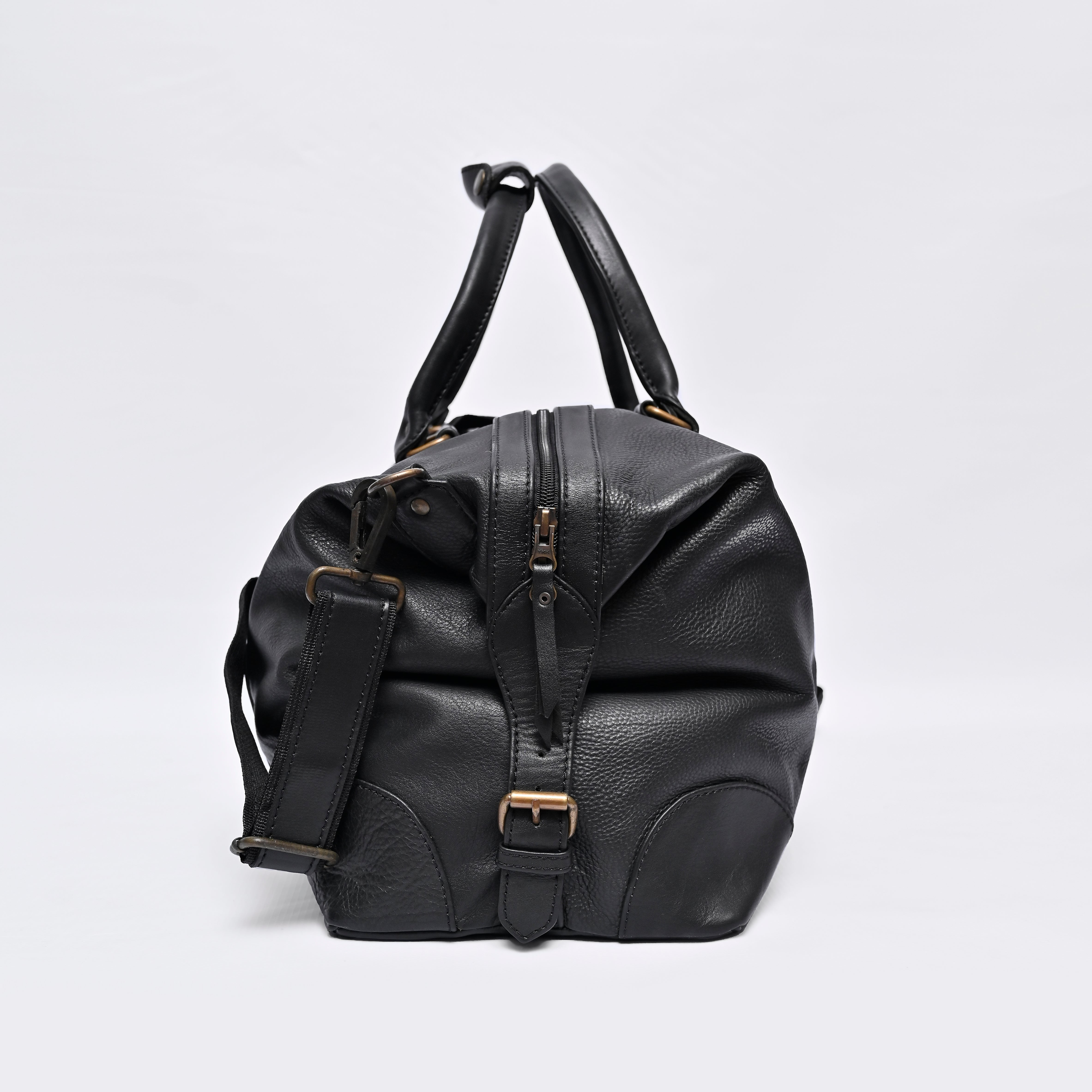 Black Full-Grain Leather Weekender Duffel Bag