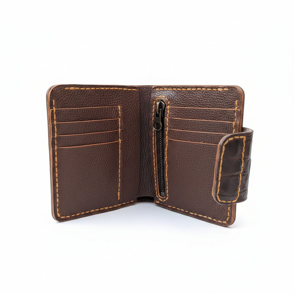 Crocodile Pattern Leather Wallet with Zipper Coin Pocket
