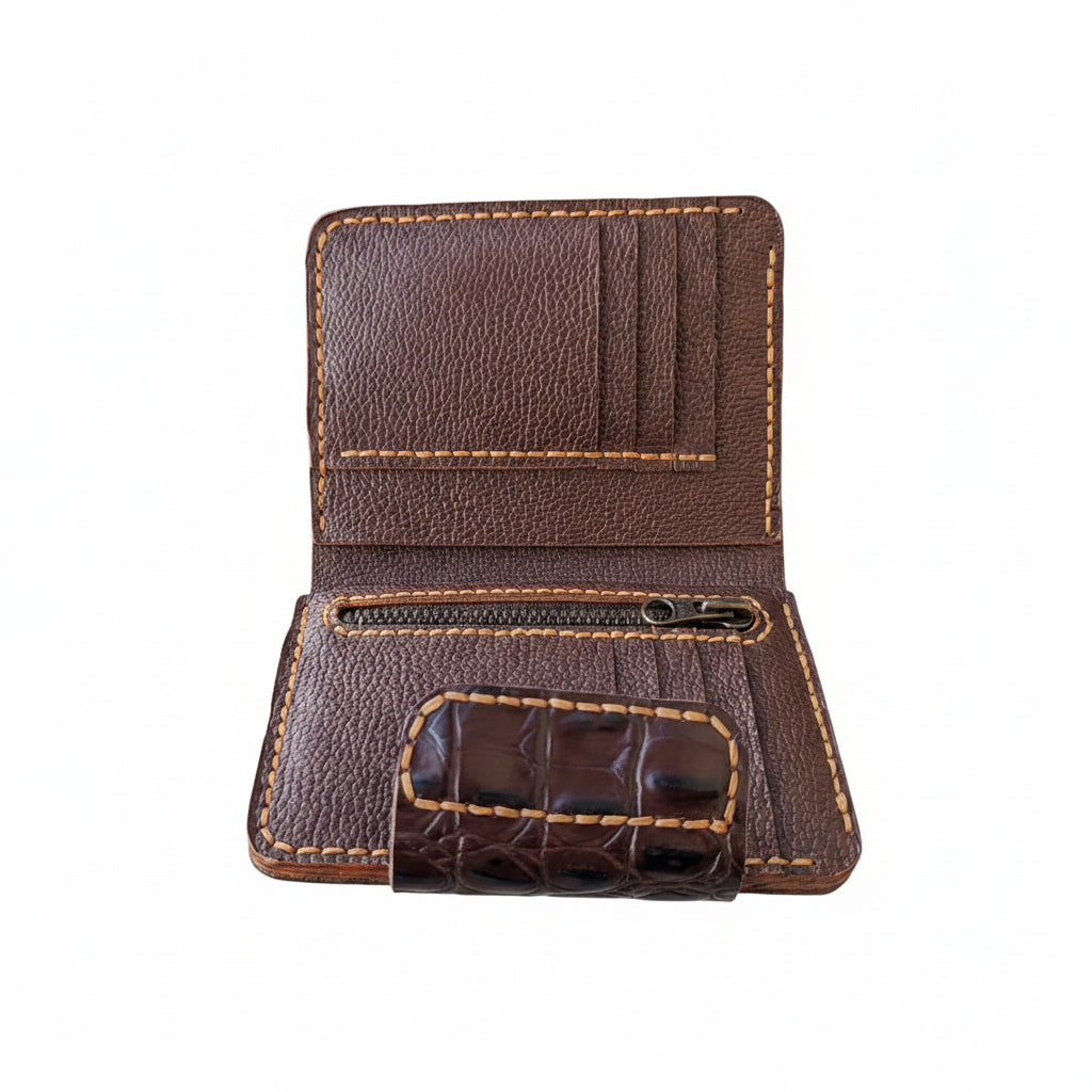Crocodile Pattern Leather Wallet with Zipper Coin Pocket