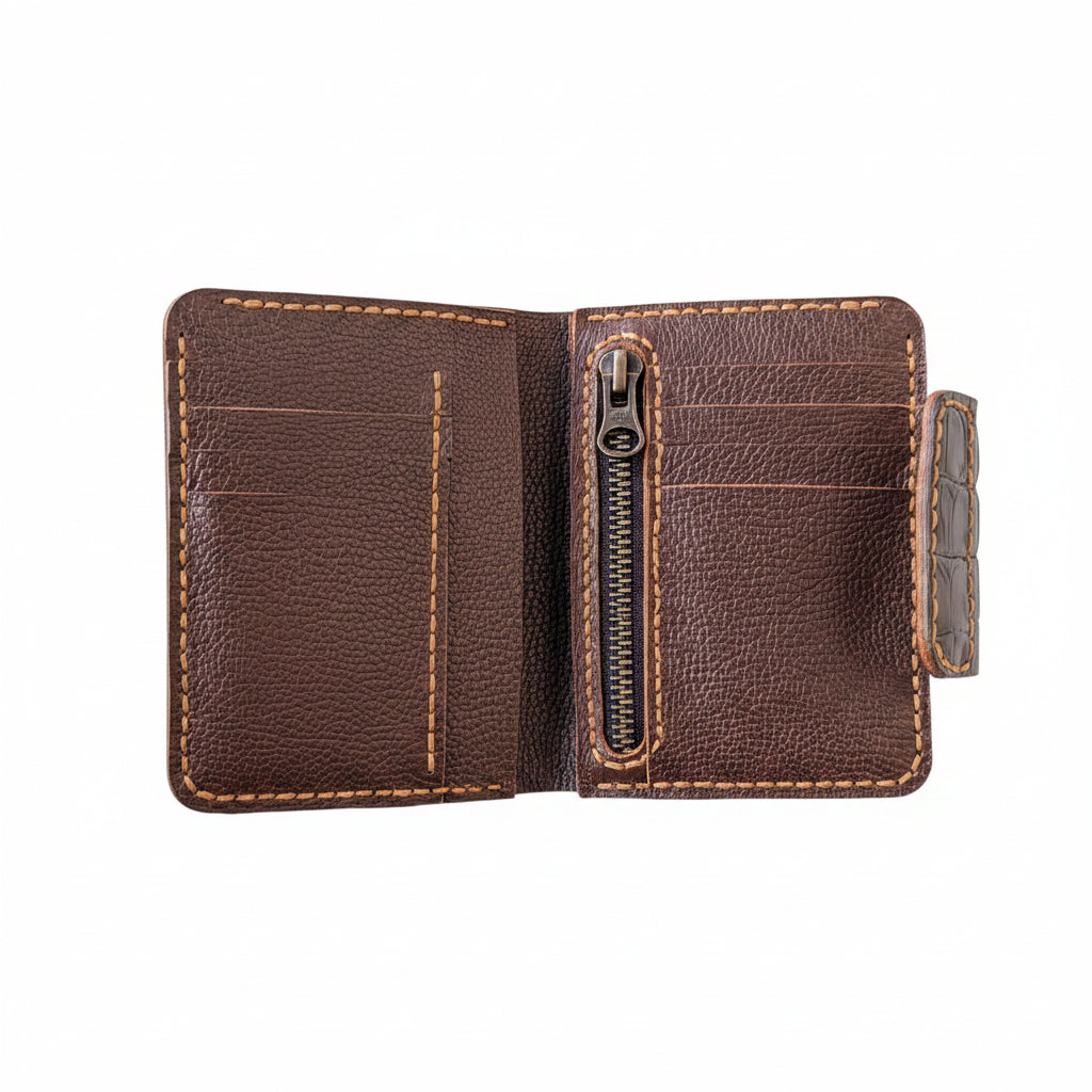 Crocodile Pattern Leather Wallet with Zipper Coin Pocket