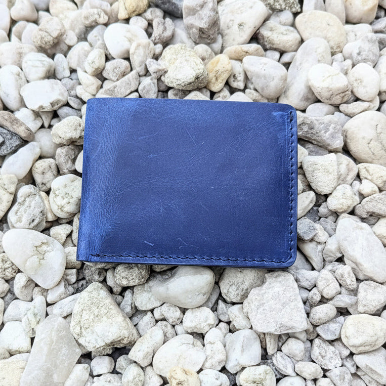 DOURO LEATHER Denim Blue  Leather Bifold Wallet |hand Patina.