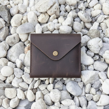 Handcrafted Genuine Leather Snap Coin Wallet – Vintage Brown Minimalist Card & Coin Pouch