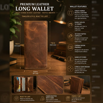 Handcrafted Crazy Horse Leather Long Wallet | Echtes Leder & Handgemaakt 🪵