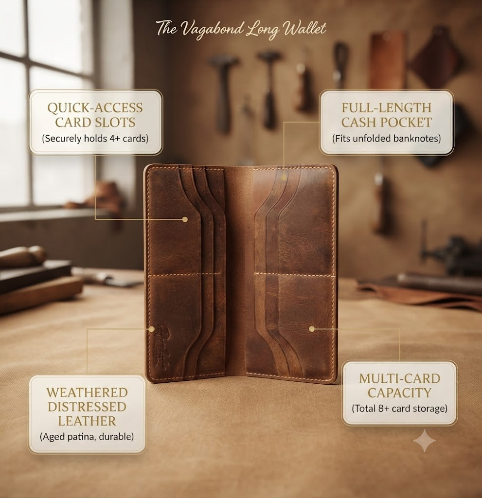 Handcrafted Crazy Horse Leather Long Wallet | Echtes Leder & Handgemaakt 🪵