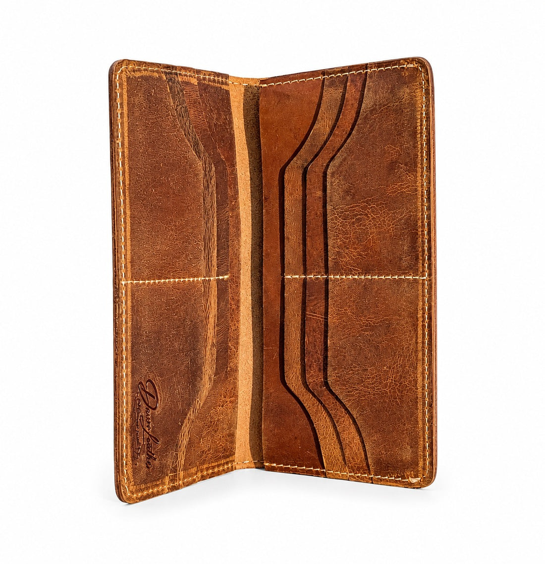 Distressed Genuine Leather Bifold Long Wallet - Premium Card & Cash organizer.