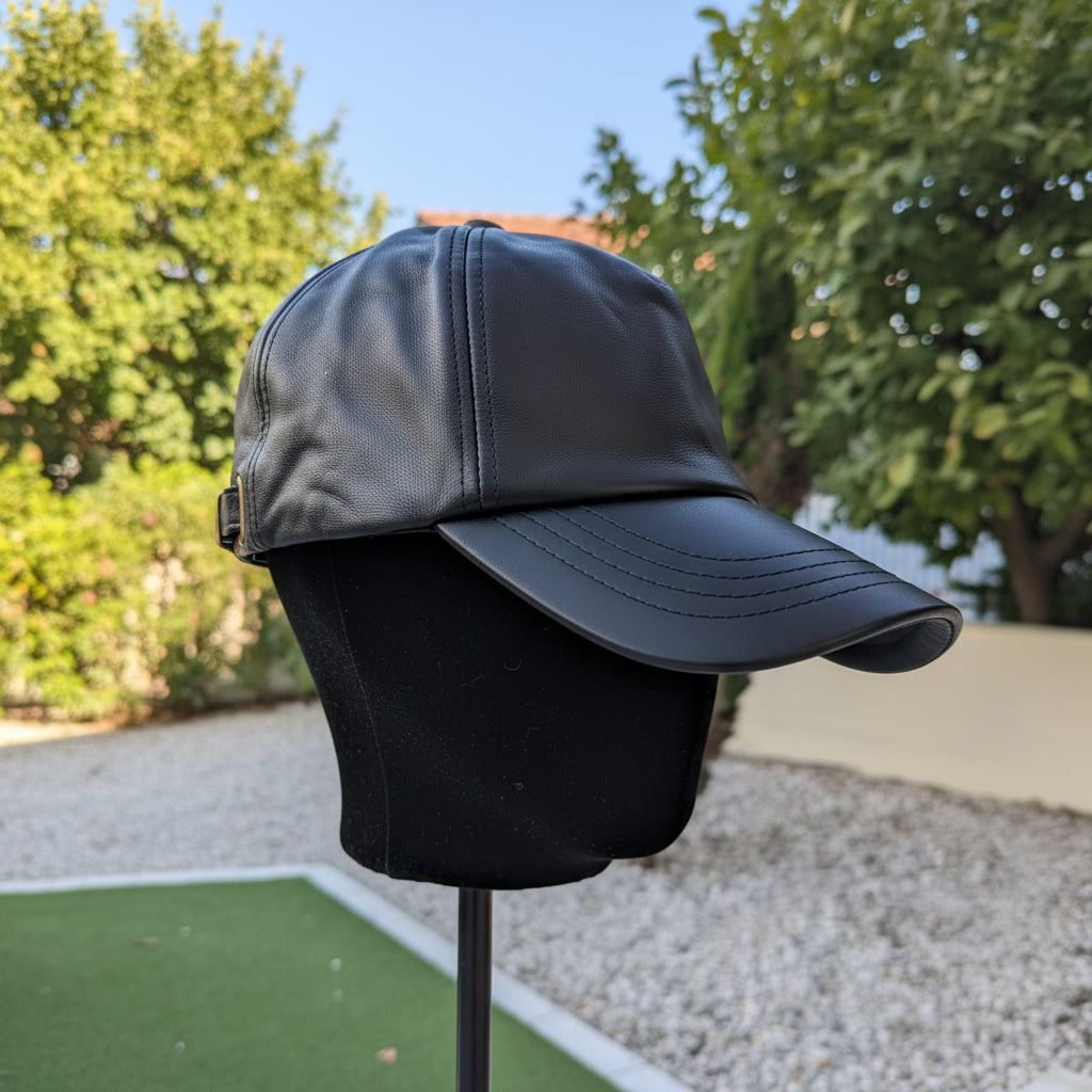 Premium Genuine Sheepskin Cap – Custom Fit Brass Buckle Strap 🖤