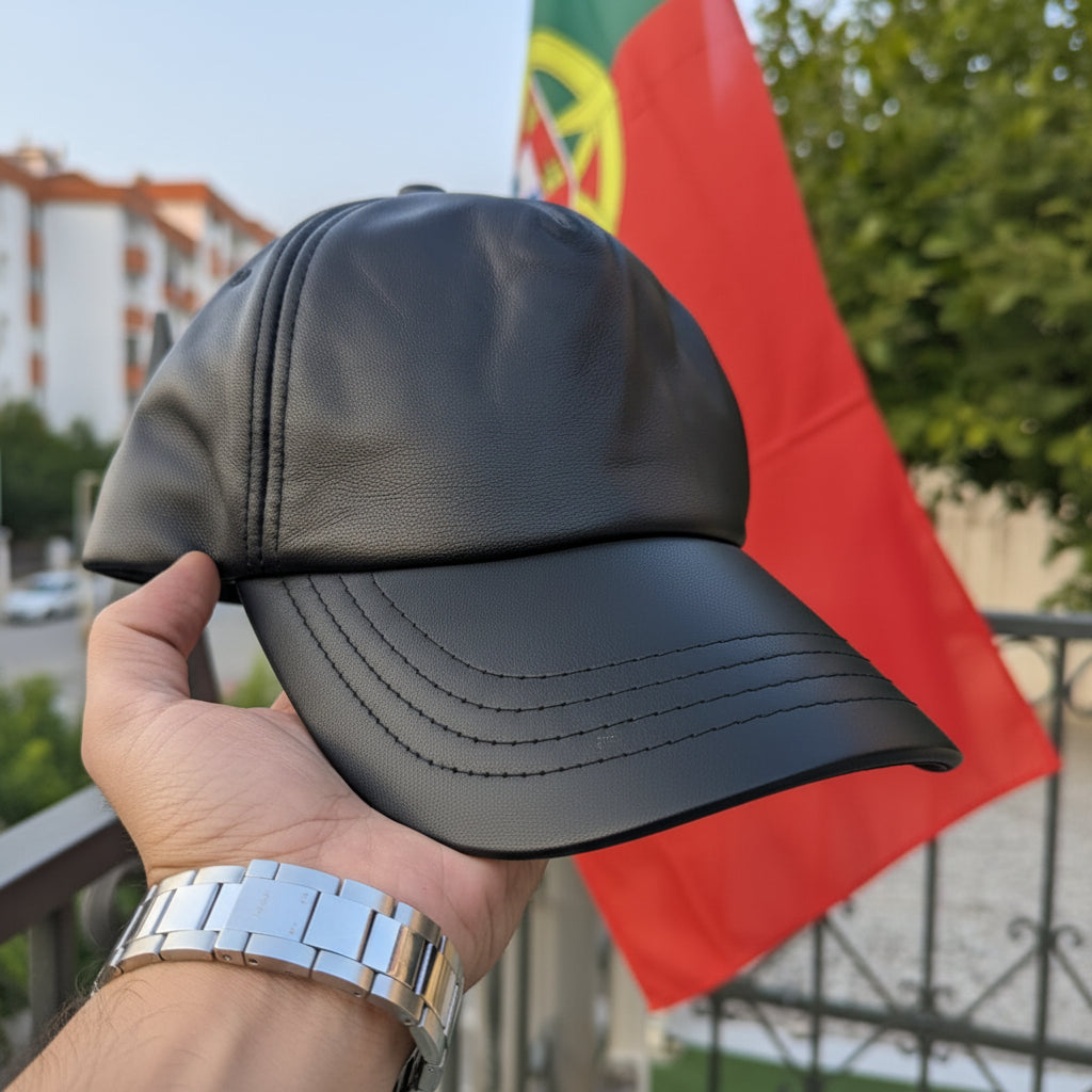 Premium Genuine Sheepskin Cap – Custom Fit Brass Buckle Strap 🖤