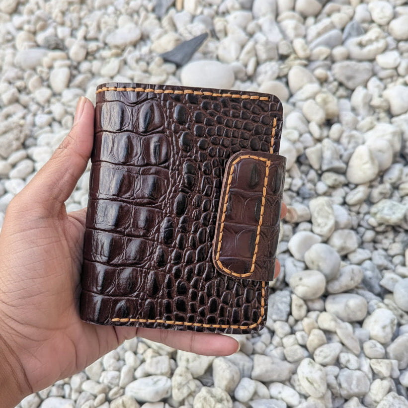 Douro Leather Alligatorer Style Button Closure Bifold Leather Wallet.