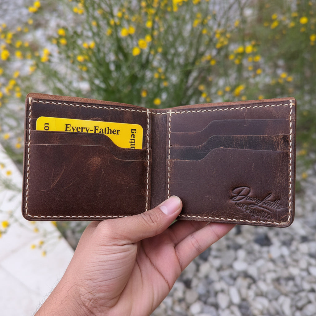 Vintage Brown Leather Bifold Wallet