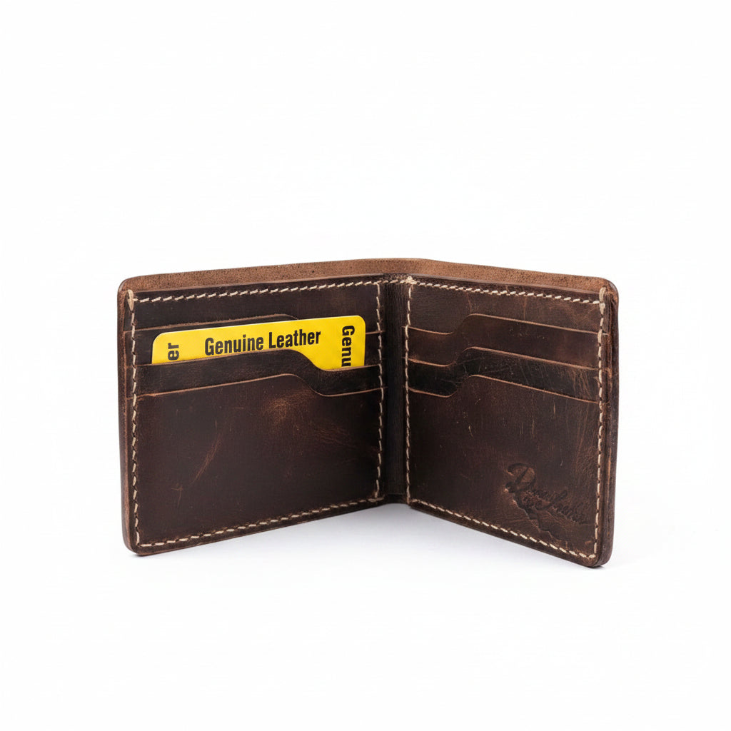 Vintage Brown Leather Bifold Wallet