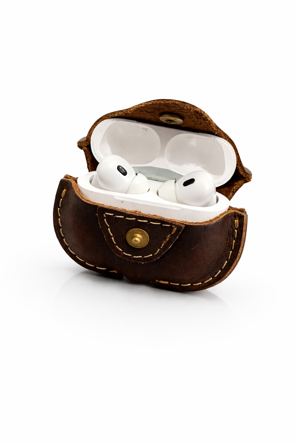 Handcrafted Genuine Leather AirPods Pro Case – Vintage Brown Keychain Cover