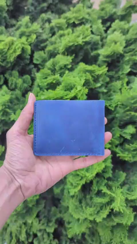 DOURO LEATHER Denim Blue  Leather Bifold Wallet |hand Patina.