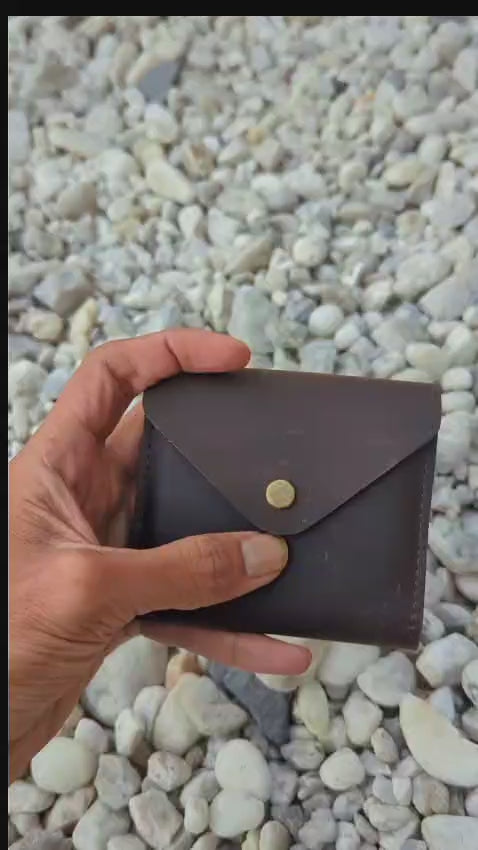 Douro Leather Snap Button Wallet  – Vintage Brown Minimalist Card & Coin Pouch