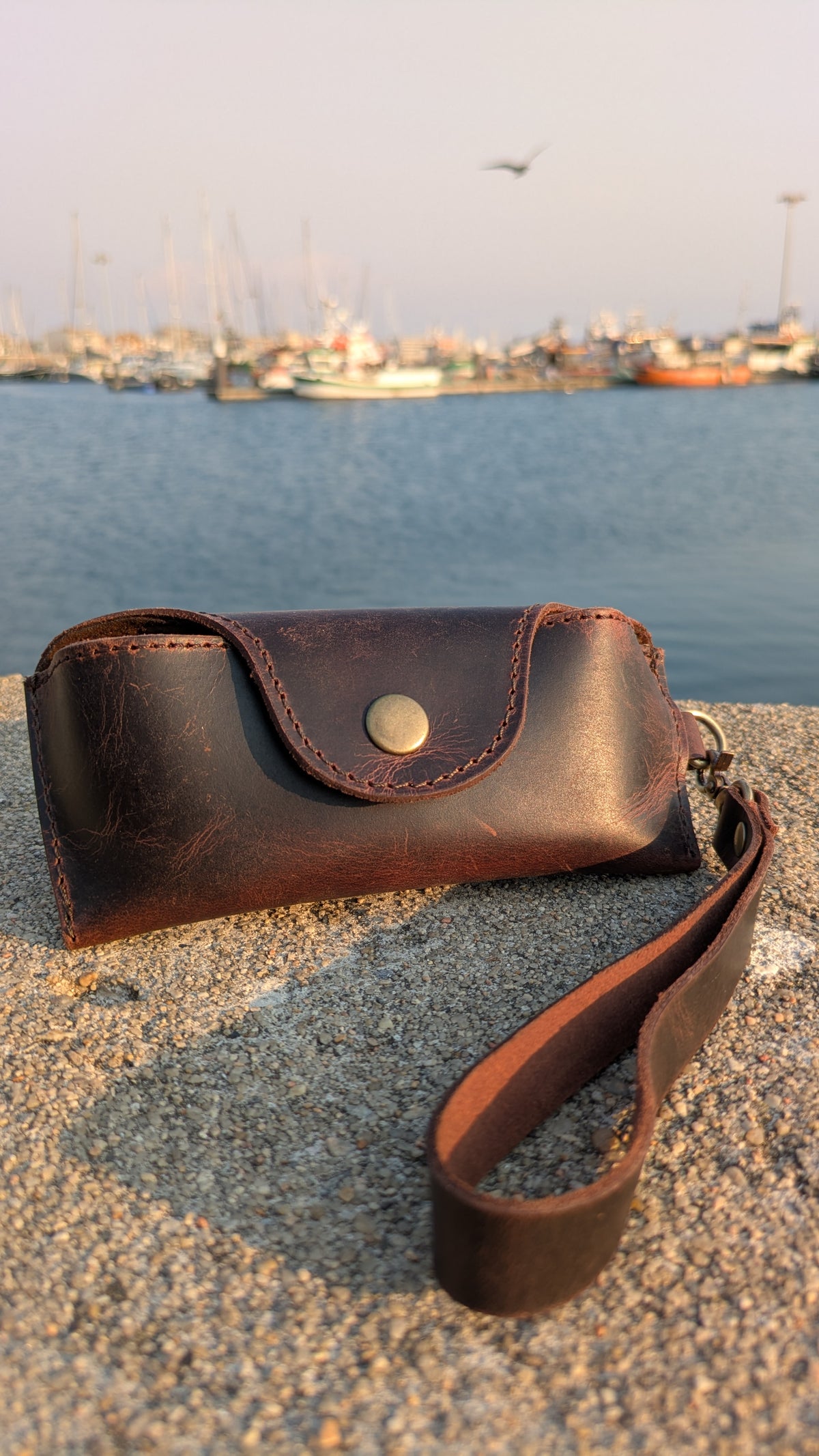 Douro Leather | Full Grain Leather Glasses Pouch with Wristlet strap.
