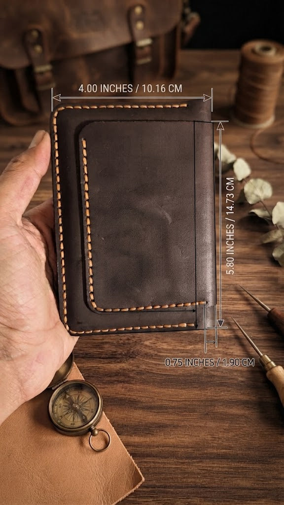 Saddle Stitched Black Leather Travel Wallet & Passport I'd Holder