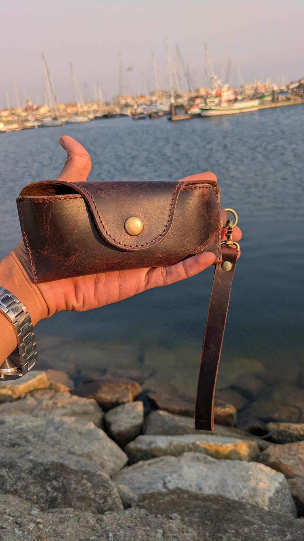 Douro Leather | Full Grain Leather Glasses Pouch with Wristlet strap.