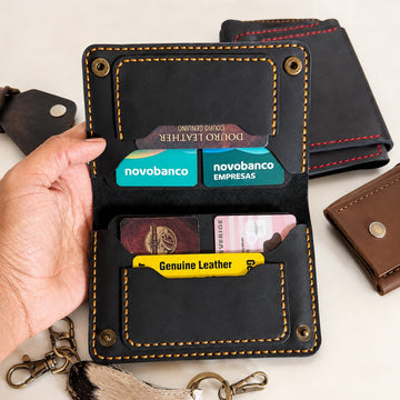 Saddle Stitched Black Leather Travel Wallet & Passport I'd Holder