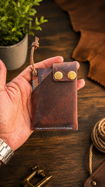 Minimalist Leather Pull Tab Wallet with Snap Button