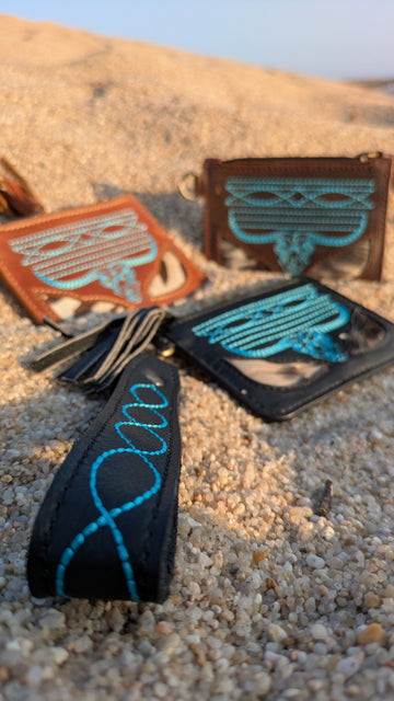 Handmade Cowhide Card & Coin Wallet with Leather Wrist Strap