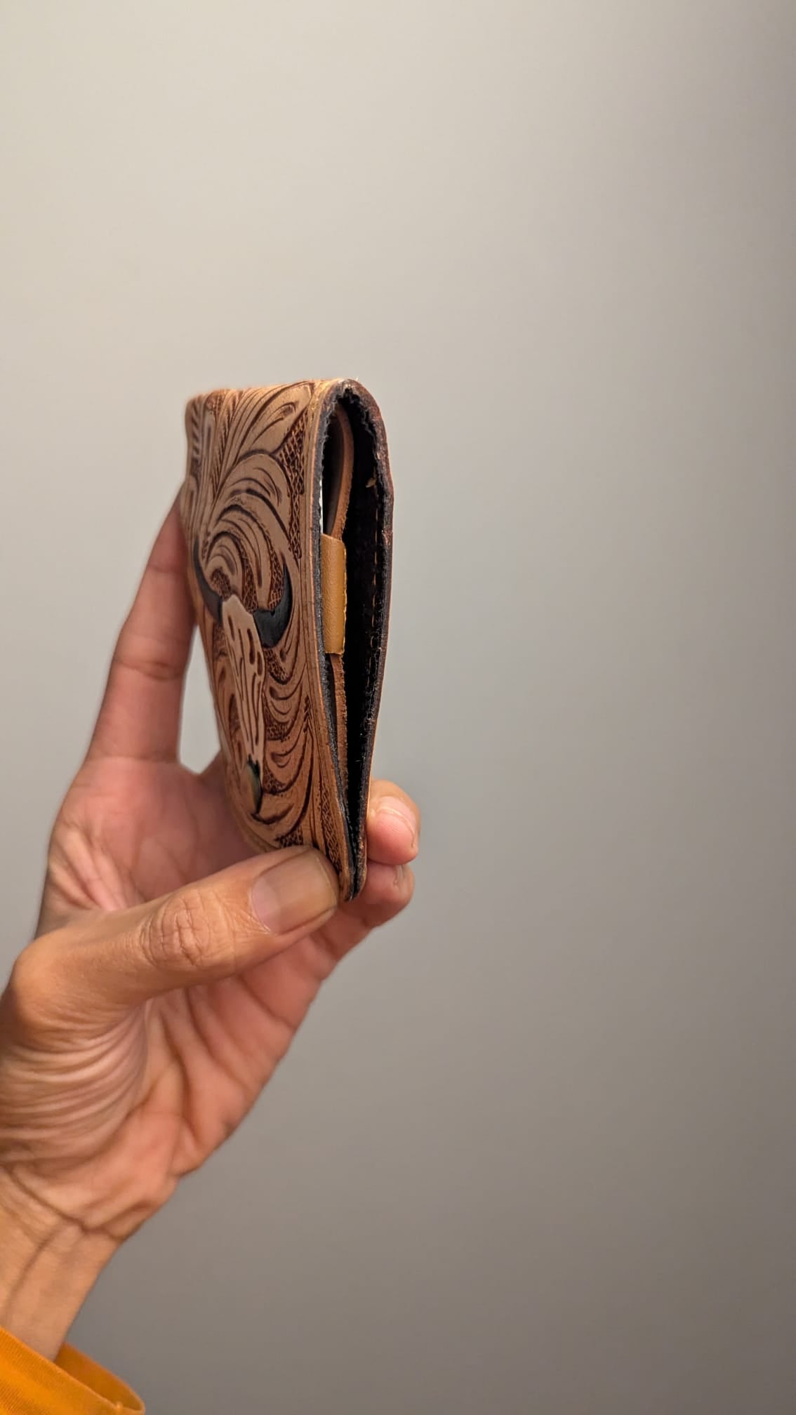 Handmade Western Bull Horn Tooled Leather Wallet - Douro Leather