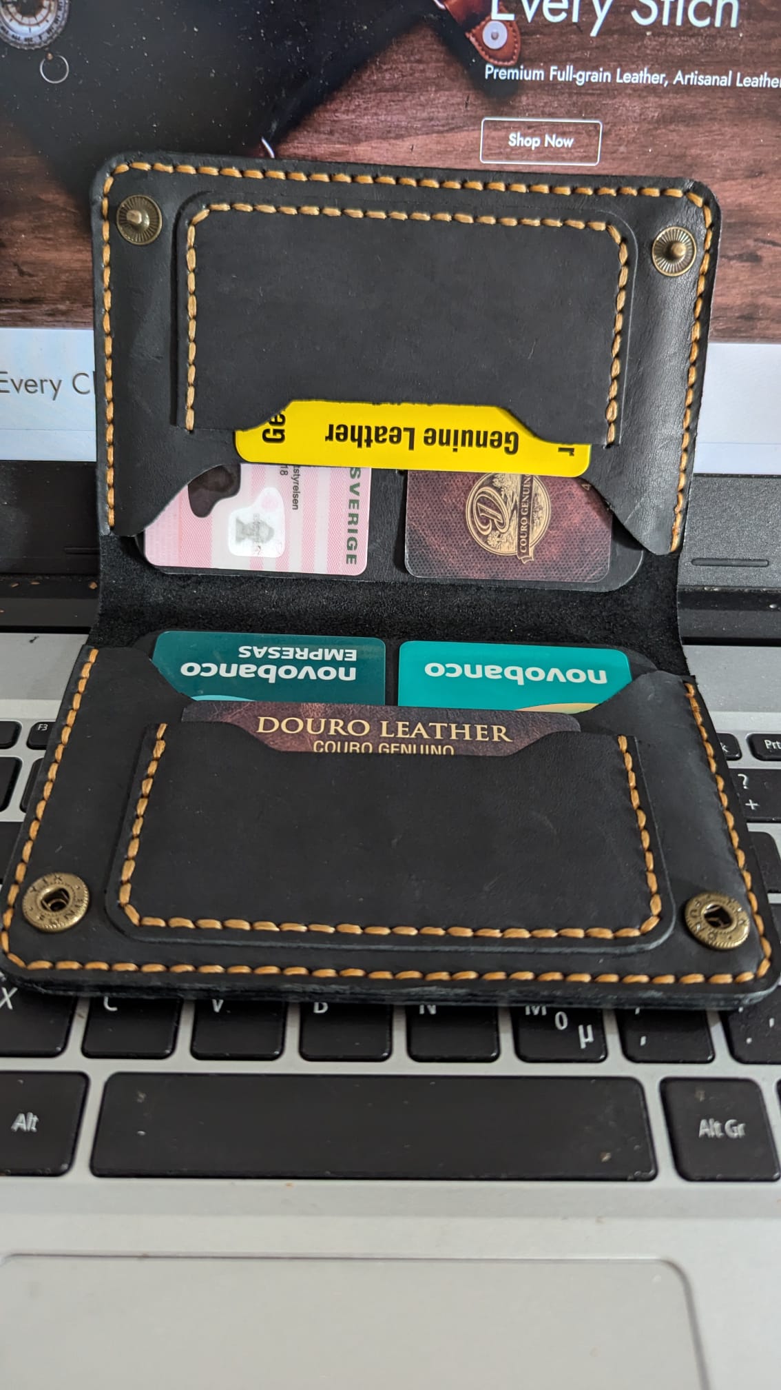 Saddle Stitched Black Leather Travel Wallet & Passport I'd Holder