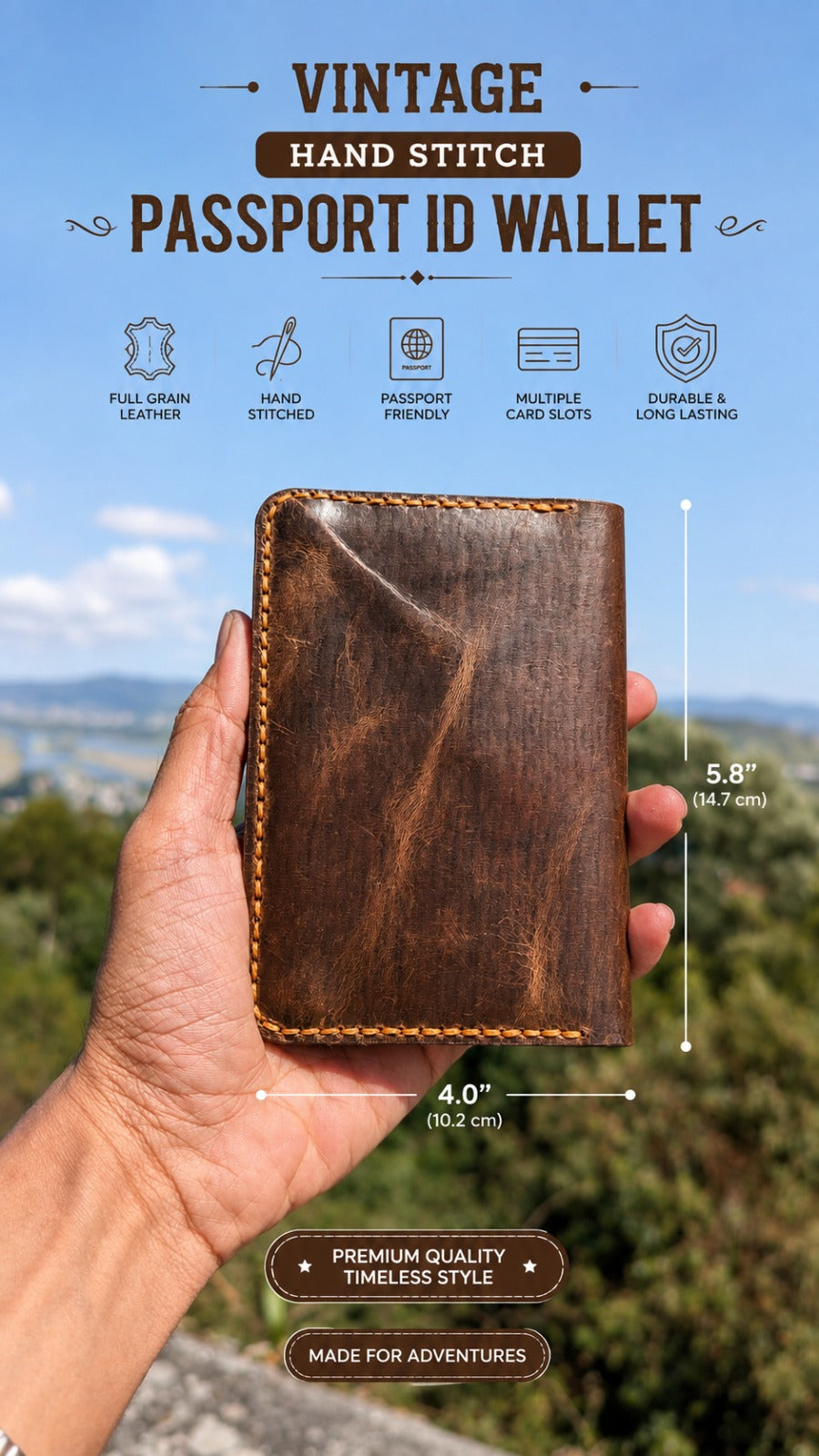 Douro Leather Handmade Vintage Passport Wallet – Genuine Leather Travel Holder