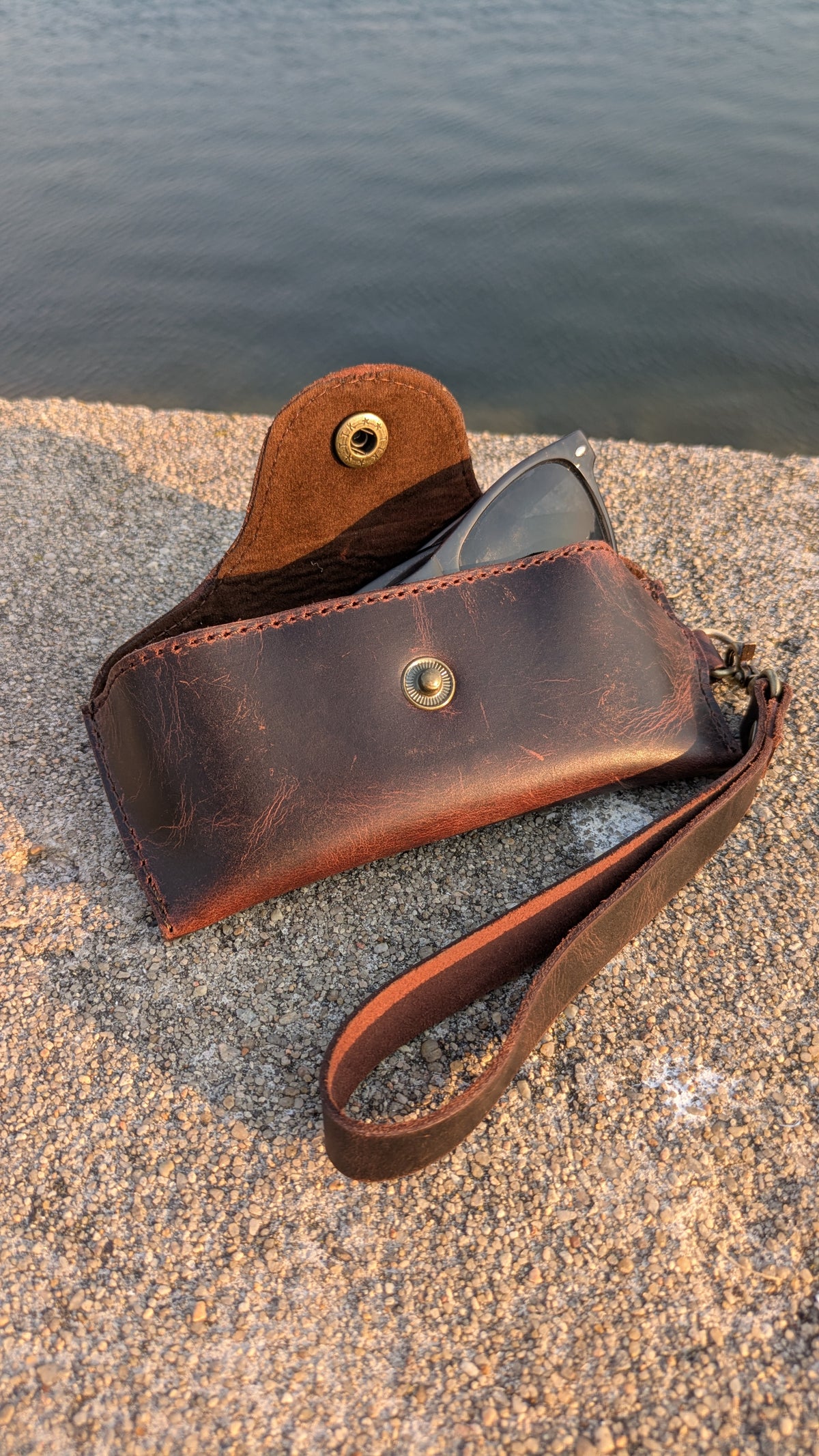 Douro Leather | Full Grain Leather Glasses Pouch with Wristlet strap.