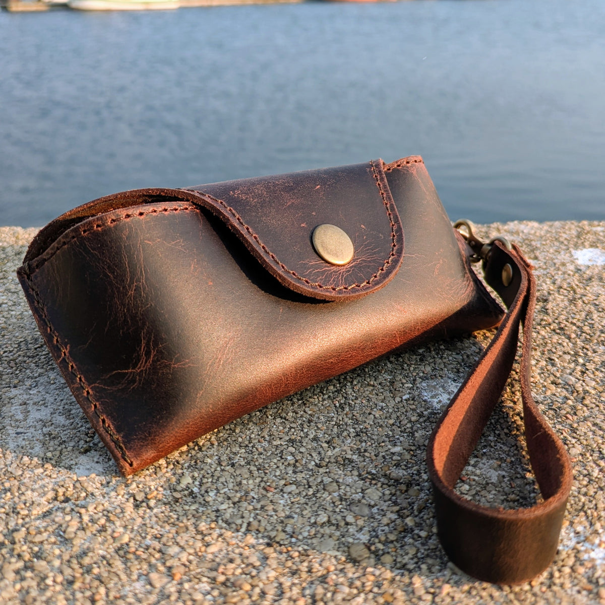 Douro Leather | Full Grain Leather Glasses Pouch with Wristlet strap.