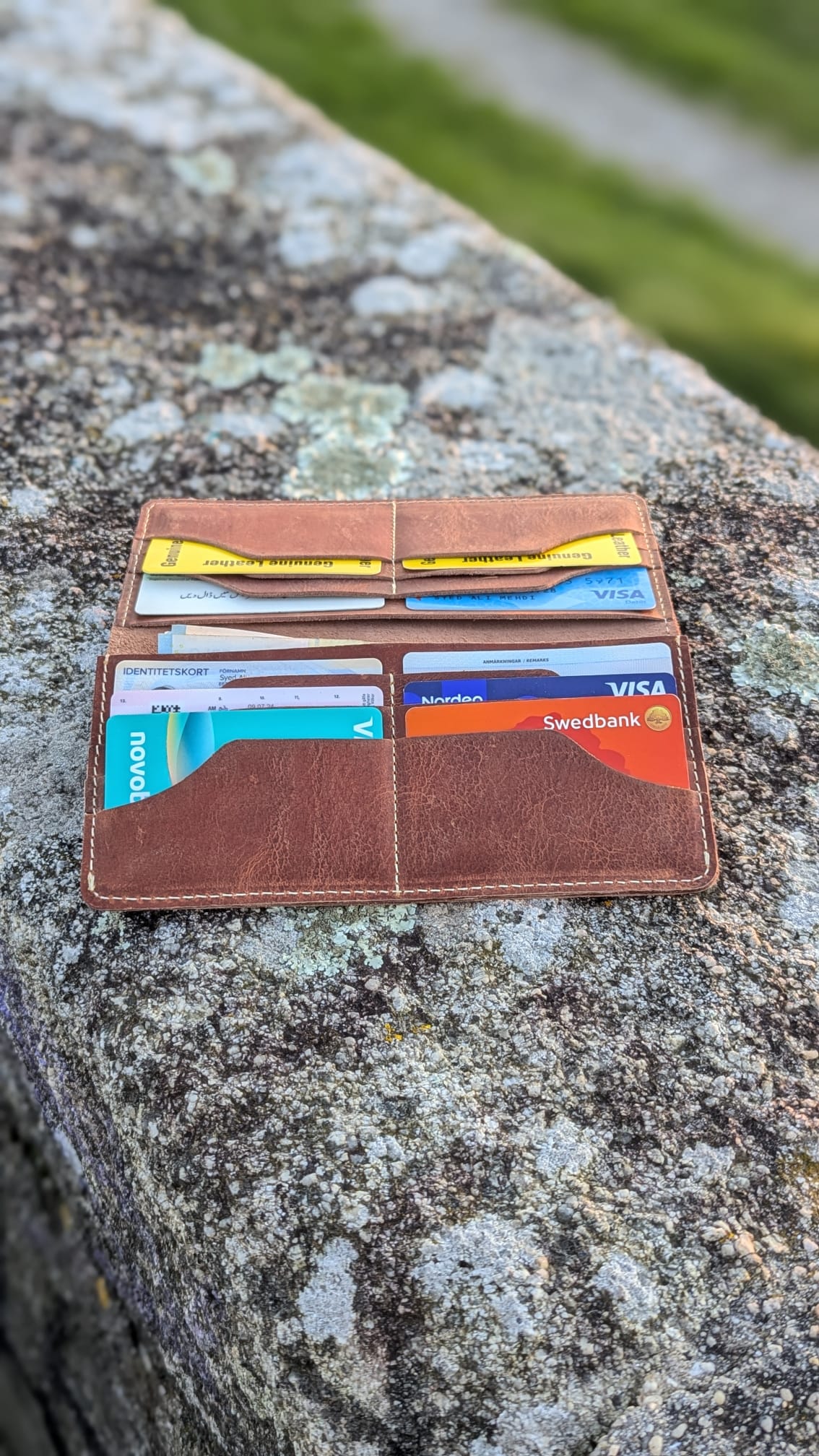 Distressed Genuine Leather Bifold Long Wallet - Premium Card & Cash organizer.