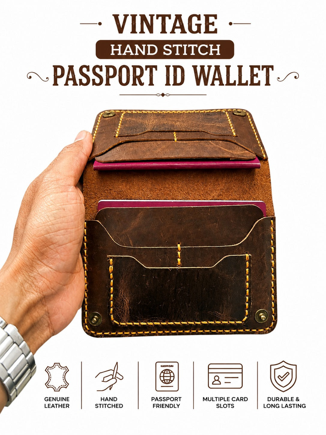 Douro Leather Handmade Vintage Passport Wallet – Genuine Leather Travel Holder
