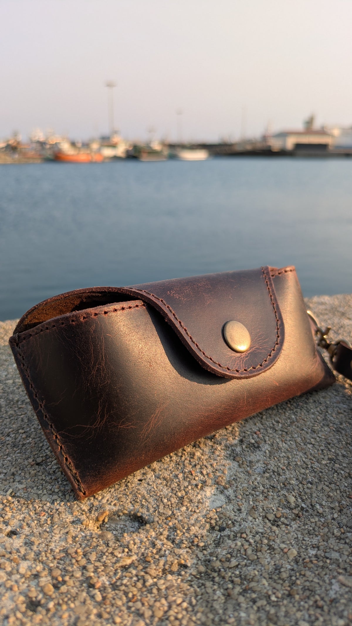 Douro Leather | Full Grain Leather Glasses Pouch with Wristlet strap.