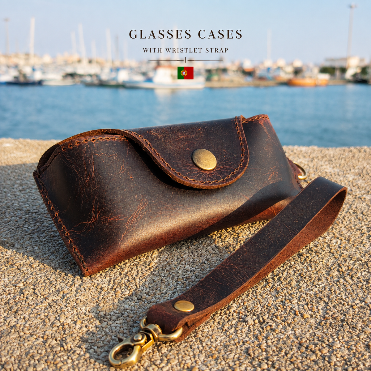 Douro Leather | Full Grain Leather Glasses Pouch with Wristlet strap.