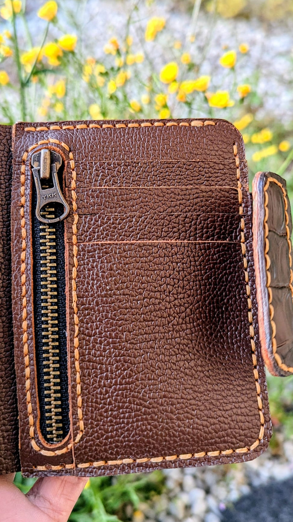 Douro Leather Alligatorer Style Button Closure Bifold Leather Wallet.