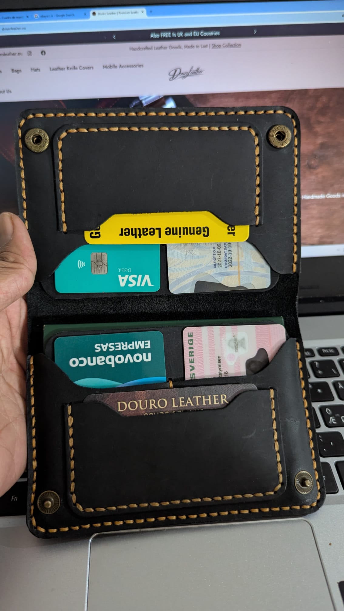 Saddle Stitched Black Leather Travel Wallet & Passport I'd Holder