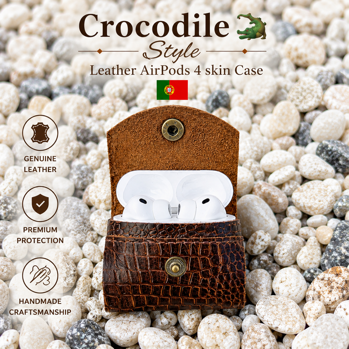 Genuine Leather AirPods Case Gen 3 & 4 | Croco Embossed Leather Cover