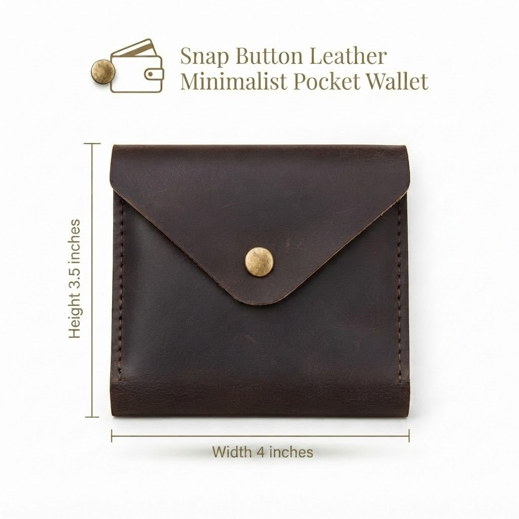 Douro Leather Snap Button Wallet  – Vintage Brown Minimalist Card & Coin Pouch