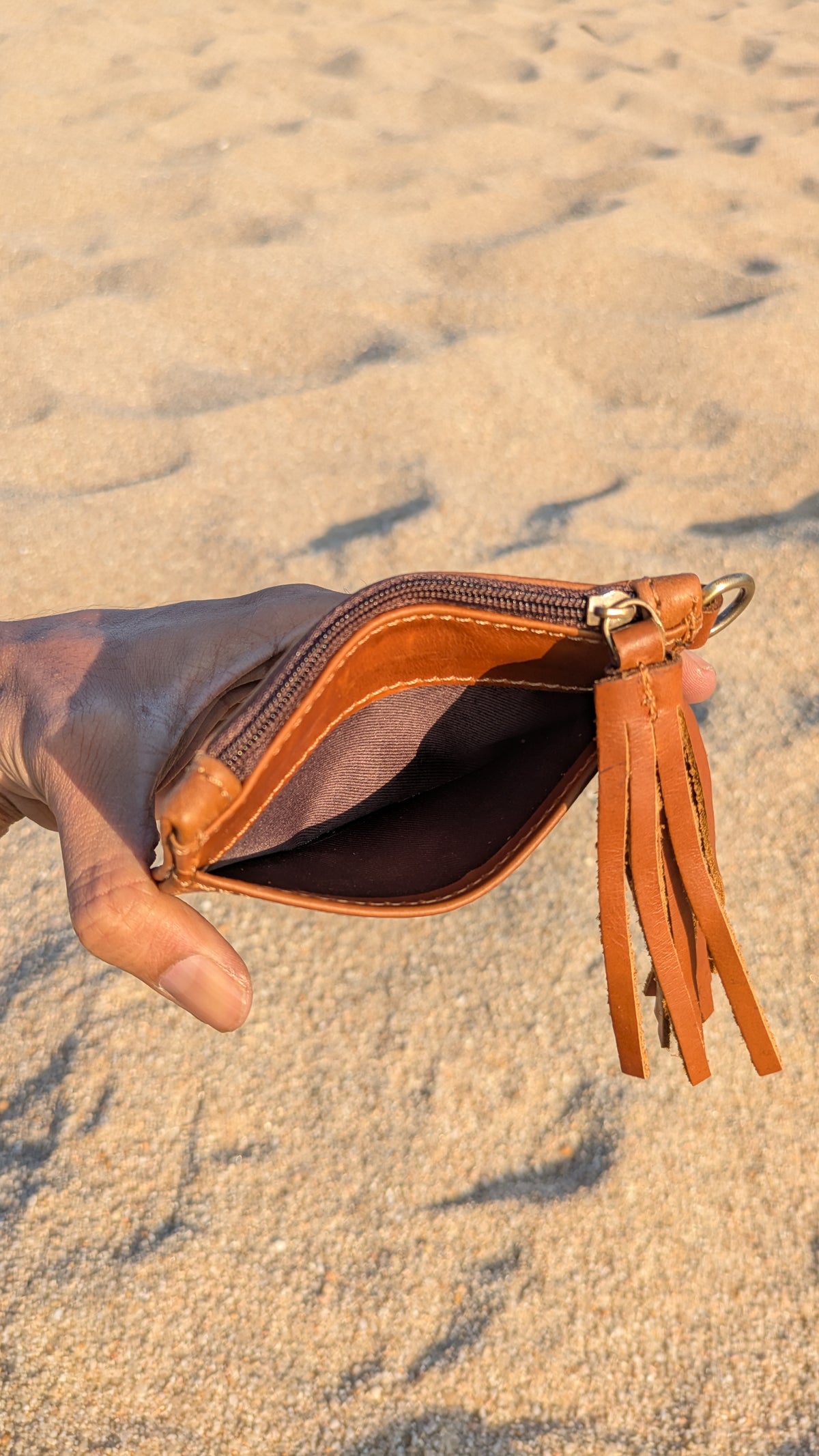 Handmade Cowhide Card & Coin Wallet with Leather Wrist Strap