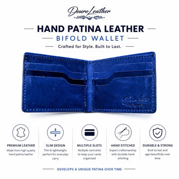 DOURO LEATHER Denim Blue  Leather Bifold Wallet |hand Patina.