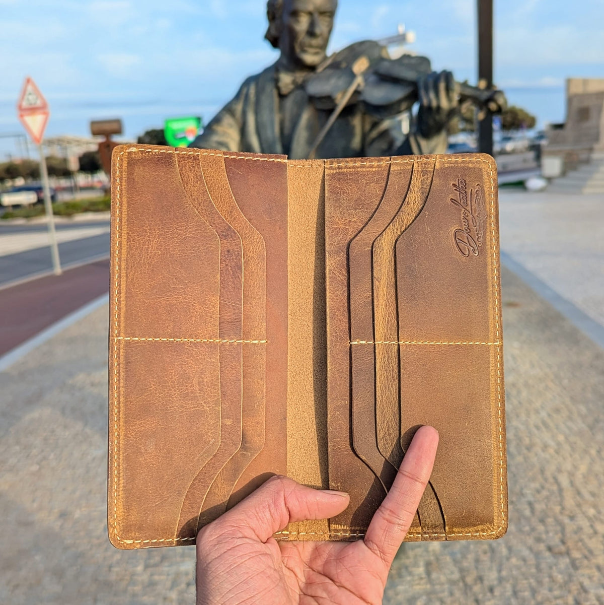 Distressed Genuine Leather Bifold Long Wallet - Premium Card & Cash organizer.