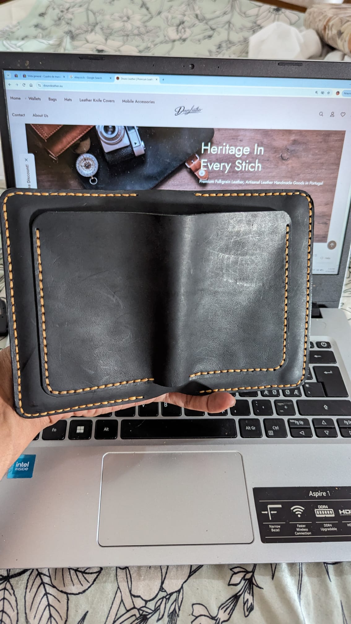 Saddle Stitched Black Leather Travel Wallet & Passport I'd Holder